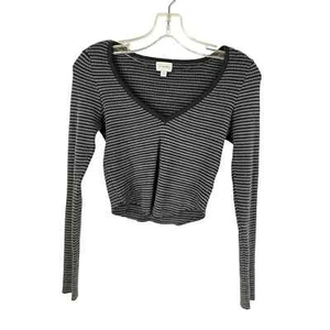 L.A. Herzen schwarz/grau gestreift V-Ausschnitt Strick Cropped Top Damen Gr. XS - Bild 1 von 7