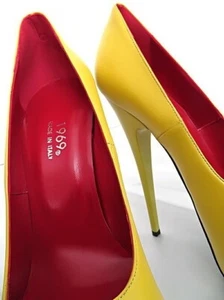1969 Original Made in Italy High Heels Daffodile Style Leather Pumps Yellow 40 - Picture 1 of 12