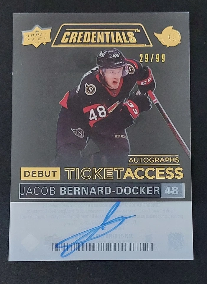 2021-22 UD Credentials Jacob Bernard-Docker Ticket Access Acetate Auto #DTA-JB  - Image 1 of 3