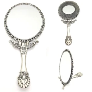 Mirror Hand held Vintage Mirrors / Handheld Polding Antique / Matt Silver - Picture 1 of 11