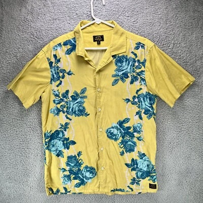 Billabong x Wrangler Shirt Mens Medium Yellow Blue Hawaiian Floral Button Up - Image 1 of 4