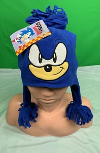 Sega Bioworld SonicThe Hedgehog Face Head Knit Laplander Beanie Hat Blue OSFM - Picture 1 of 8