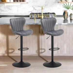 2x 360° Drehbar Samt Barhocker Gas Lift Stühle Küche Pub Esszimmer Stuhl Grau - Bild 1 von 16