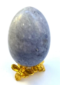 Hand Carved Purple Stone Easter Egg Gold Tone Flower Stand Spring Decor - Picture 1 of 4