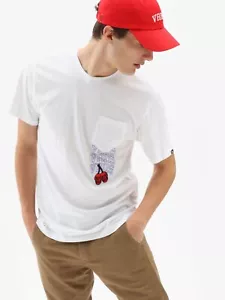 Vans Varsity Pocket SS Lifestyle T-Shirt Men's White Red Casual Sportswear Tee - Picture 1 of 4