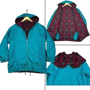 VTG Westbound Windbreaker Jacket Womens M Blue Geometric Fleece Lined Split Hood - Picture 1 of 14