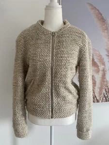 Witchery Beige Boucle Alpaca Wool Blend Casual Bomber Jacket ~ Size 6 - Picture 1 of 7