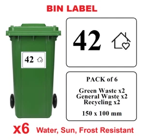 x6 DIY Outdoor Customised Personalised Wheelie Bin Sticker Label House Number - Picture 1 of 3