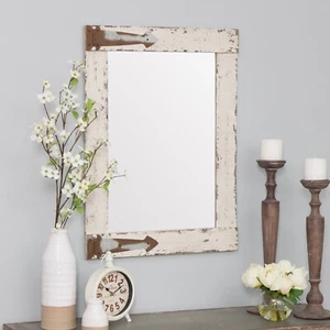 Farmhouse Wall Mirror Rustic Country Shabby Chic Distressed White Bath Hall Deco - Picture 1 of 24