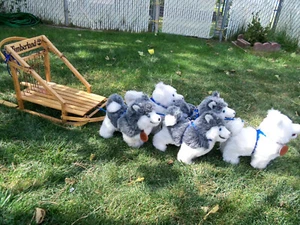 Timberland Wooden Sled plush stuffed Alaskan Sled Dogs - Picture 1 of 12