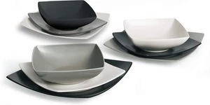 Eclipse Servizio Piatti Quadrati 18 Pezzi, Ceramica, Bianco, Nero E Grigio - Foto 1 di 12