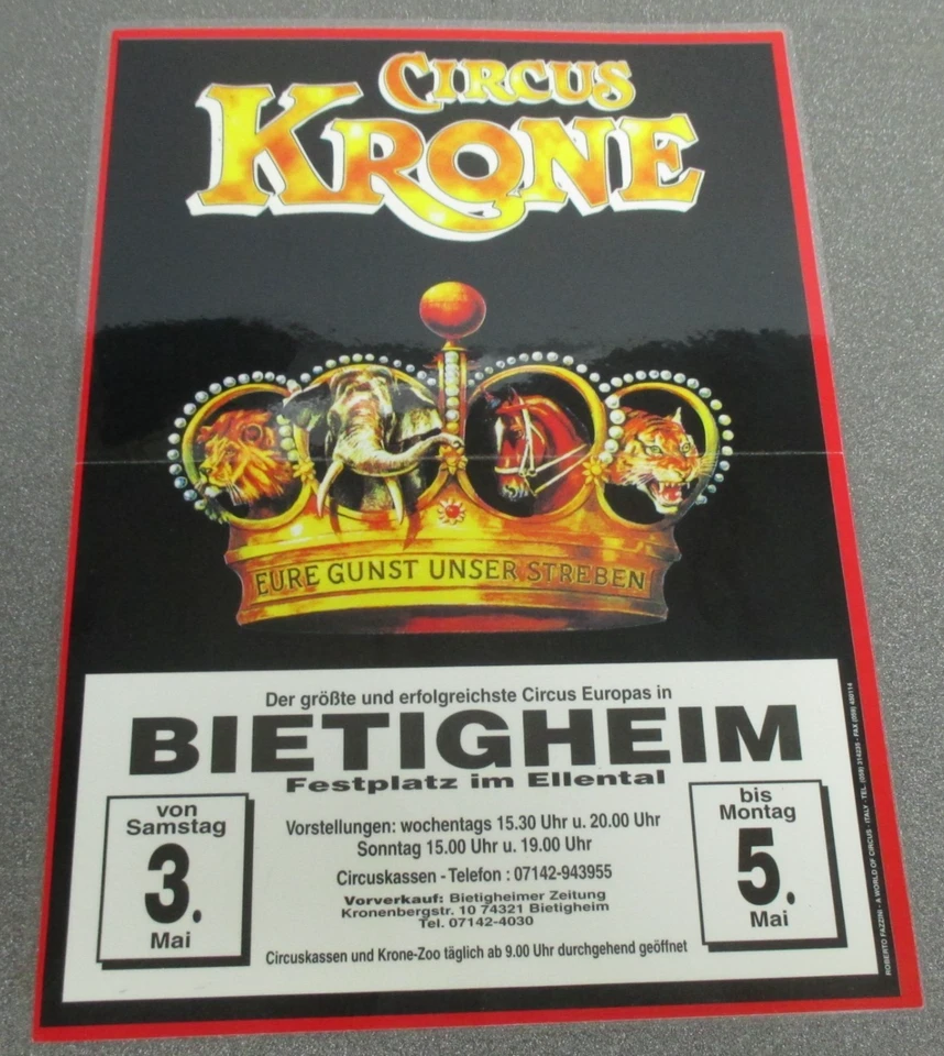 Circus Krone Kleinplakat, Gastspiel Bietigheim, Motiv Krone, - Bild 1 von 1