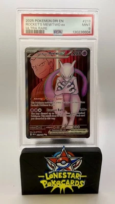 2025 POKEMON DESTINED RIVALS ULTRA RARE TEAM ROCKET'S MEWTWO EX PSA 9 #213 - Image 1 of 2