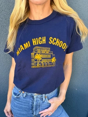 80-е ВИНТАЖНАЯ ФУТБОЛКА МАЙАМИ СТАРШАЯ ШКОЛА МУЖСКАЯ РАЗМЕР S ФЛОРИДА - Изображение 1 из 4