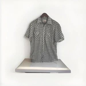 Camisa vaquera grande a cuadros azul y blanca vintage Van Cort Western para hombre S/S - Imagen 1 de 7