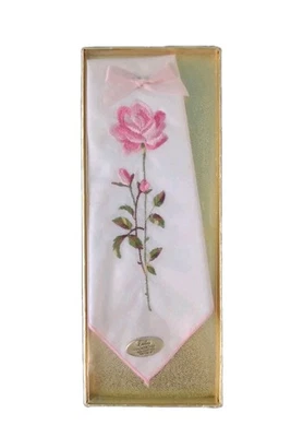 Pañuelo Vintage Damas Rosa Flor Bordado 100% Algodón ¡LEER! Foto 1 de 4