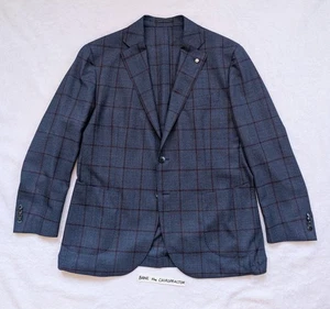 L.B.M. 1911 Tailored Limited Edition Unlined Navy Windowpane Wool Sport Coat 46 - Picture 1 of 12