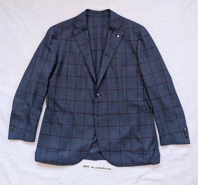 L.B.M. 1911 Tailored Limited Edition Unlined Navy Windowpane Wool Sport Coat 46 - Image 1 of 4