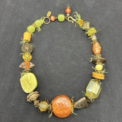 "Collar colorido difuso TRESKA cuentas mixtas vidrio metal madera piedra naturaleza 17""" Foto 1 de 4