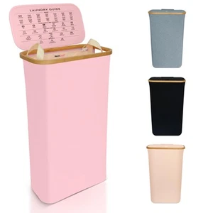 60L Slim Laundry Basket with Lid, 2 Compartments to Sort Washing, - Picture 1 of 5