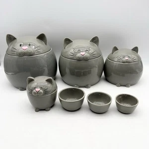 Max Maru Coco Ceramic Matching Gray Fat Cat 3pcs Canisters & Measuring Cups Set - Picture 1 of 20