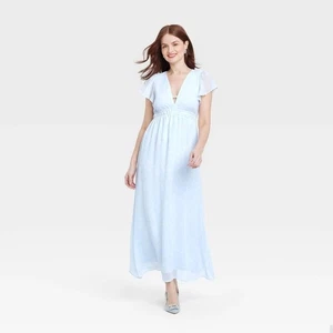 NWT: Dolman Short Sleeve Maxi a-Line Dress-a New Day™ Light Blue XL: Deep V neck - Picture 1 of 1