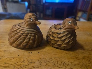 Vintage Hand Carved Wooden Quails Birds Natural Color Very Detailed 2"X"3 - Picture 1 of 15