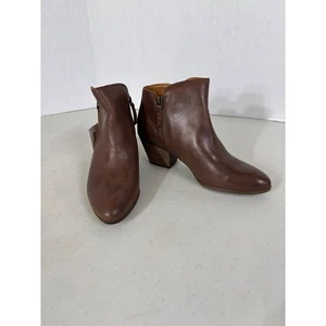 Bottines femme FRYE cuir marron bout pointu fermeture éclair talon empilé 10M - Photo 1/8