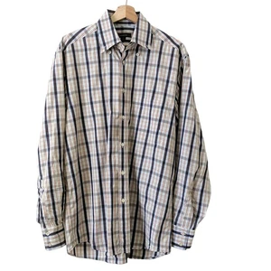Ermenegildo Zegna Men's Shirt Checker Striped Button Down Orange White Large L - Picture 1 of 6