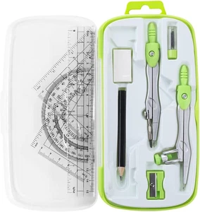 Math Geometry Kit Sets 10 Piece Student Supplies with Shatterproof Storage Box,I - Picture 1 of 12