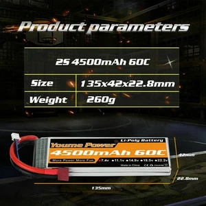 USED Youme 7,4V 2S 4500mAh Lipo Akku Batterie 60C T Female für RC Auto LKW - Bild 1 von 1