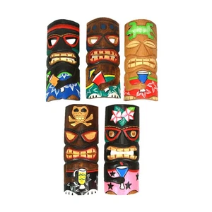 Zeckos Set of 5 Polynesian Style Wooden Tiki Masks 10 in. - Picture 1 of 9