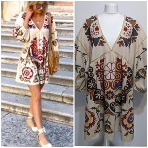 Zara Embroidered Romy Tunic Linen Blend Dress Size S Boho - Picture 1 of 12