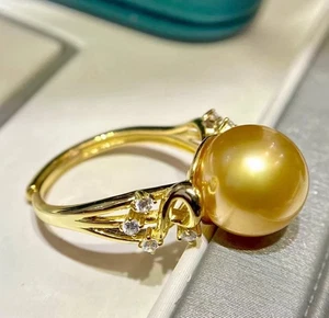new AAAA 11-12 mm Round natural south sea Gold pearl ring 925S can adjust - Picture 1 of 3