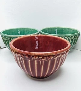 3 Early McCoy Small MINI Nesting Mixing Bowls CRANBERRY Green Leaves And Berries - Picture 1 of 16