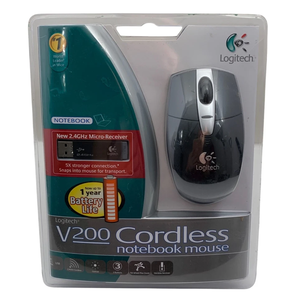 Logitech V200 Cordless Notebook Mouse With 2.4GHz Micro-Receiver NIB - Image 1 of 4