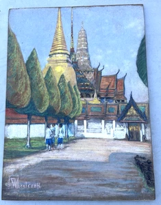Dipinto originale vintage Rachel Wheatcroft Wat Phra Keo firmato Thailandia Siam - Foto 1 di 10