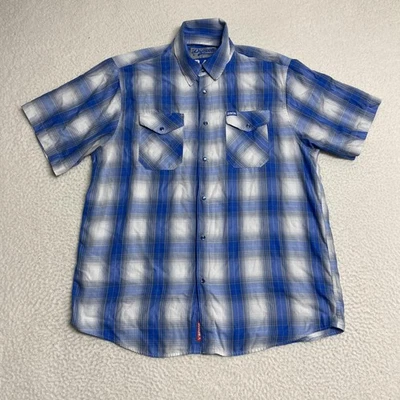 Camisa Dixxon 1947 Hombre Extra Grande Azul Blanco Cuadros Manga Corta Abotonada D-Tech Foto 1 de 4