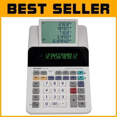 Compact Cordless 12-Digit Printing Calculator with 5-Line LCD for Professionals - Image 1 of 4