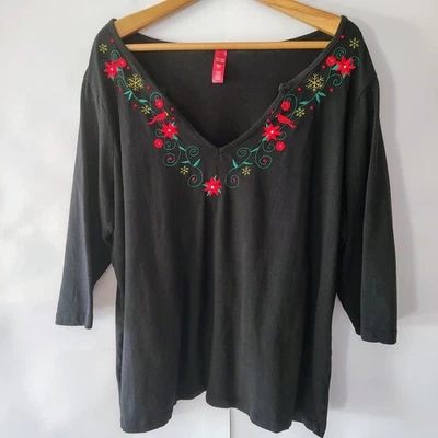 Top navideño bordado para mujer talla 3X manga 3/4 Navidad puntiagudas negras Foto 1 de 4