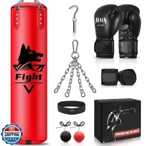 4FT Hanging Punching Bag for Adults, Super PU Leather Boxing Trai - Picture 1 of 5