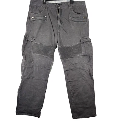 Jeans masculino Akademiks Jeanius moto cinza desgastado com nervuras elástico 48x34 - Imagem 1 de 4
