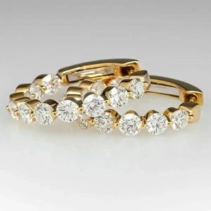 Huggie-Creolen 3 kt Rundschliff Laborgefertigt Diamant 14 K Gelbgold vergoldet - Bild 1 von 5