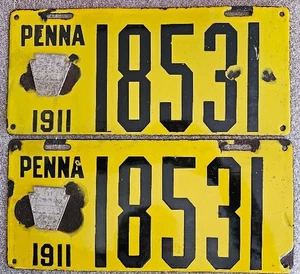 Par de matrículas de porcelana Pennsylvania 1911 calidad decente # 18531 - Imagen 1 de 5