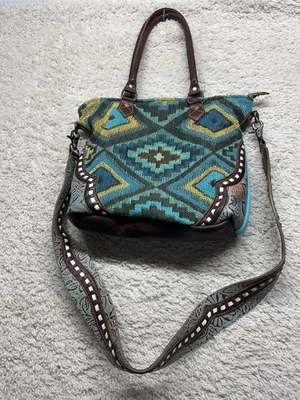 Myra Crossbody Tote Bag Leather Tooled Strap EUC - Image 1 of 4