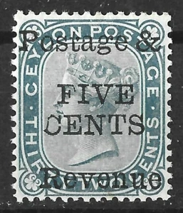 CEYLON QV 1885 5c ON 32c SCHIEFER MIT BESCHÄDIGTEM "C" POSTFRISCH (NH) - Bild 1 von 2
