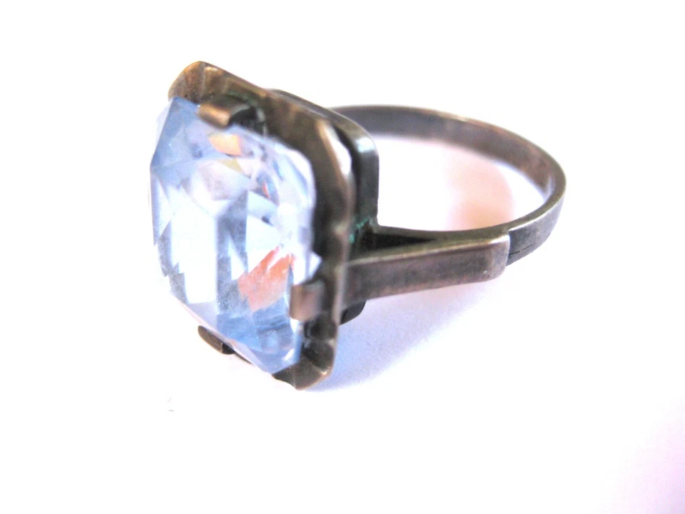 Antico Anello Argento 830 Con Topazio Blu, 4,31 G - Immagine 1 di 3