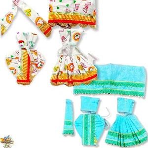 Cotton Radha Krishna dress (2 INCH) [ Assorted Color & Design ] -Set of 2 - Picture 1 of 6