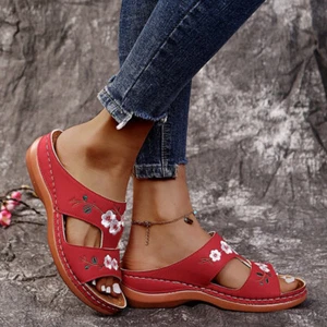 Womens Embroidered Ladies Womens Casual Flat Summer Sandals Mules Shoes Size - Picture 1 of 17