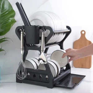 2 Layers Drying Rack Household Kitchen Draining Storage Rack with Dish Filter - Picture 1 of 8